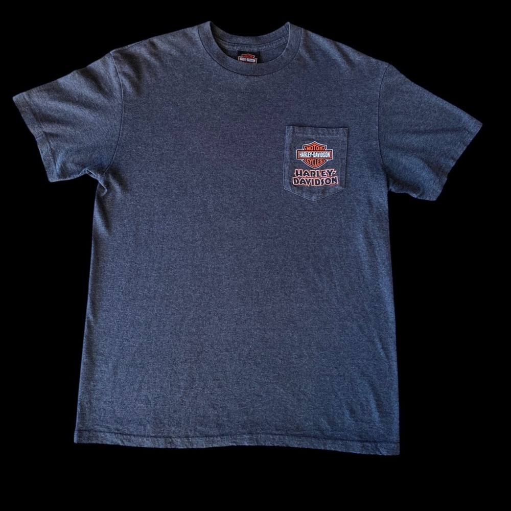 Harley Davidson Destination Tacoma WA 2013 Pocket Logo Tee Heather Grey Sz L